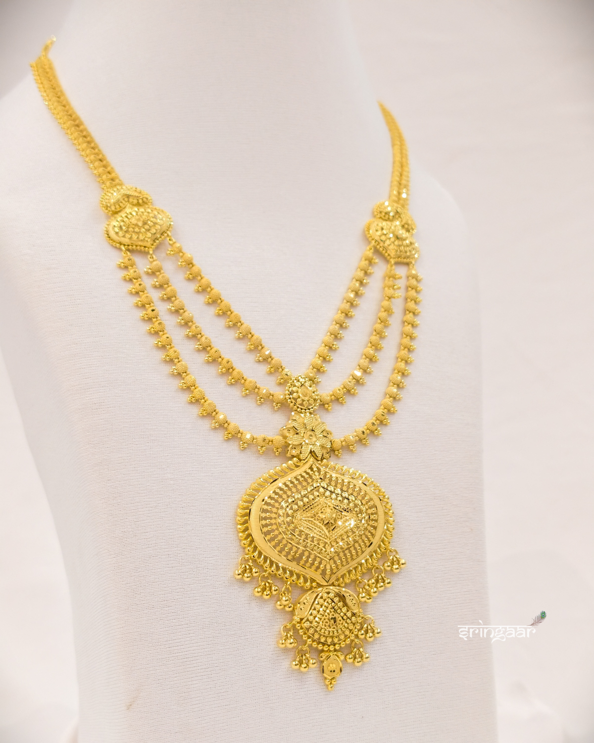Traditional Layered Teardrop Gold-Look Long Necklace