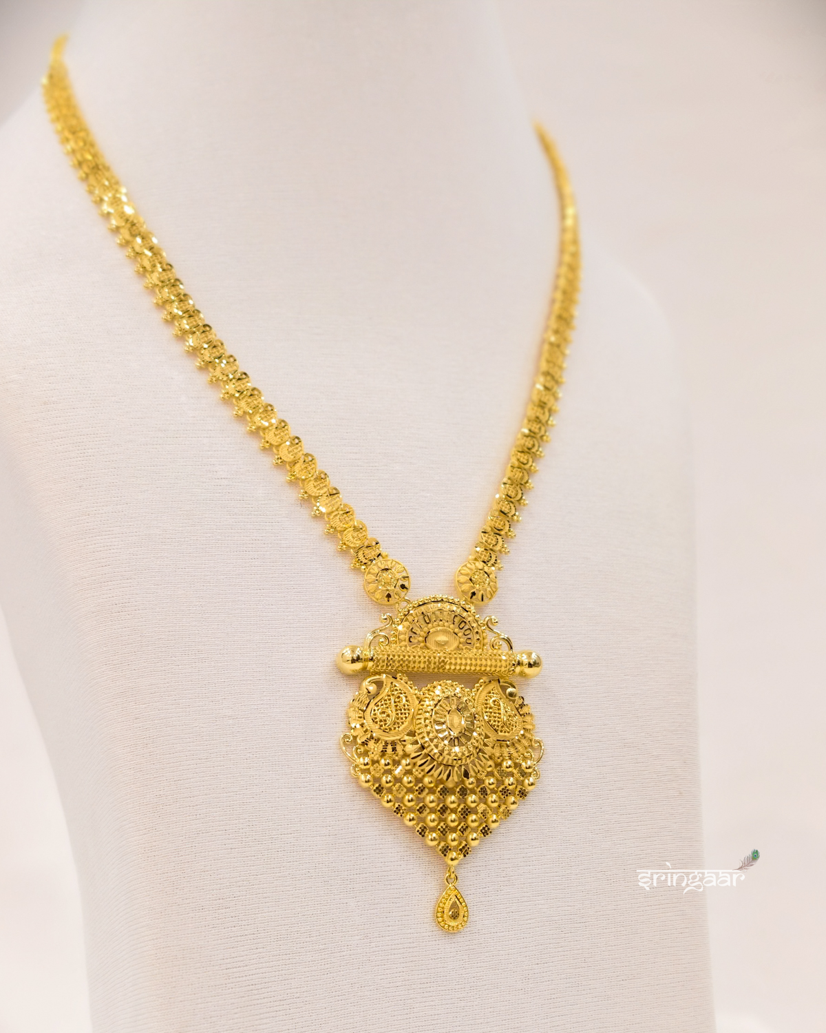 Traditional Paisley Medallion Gold-Look Long Necklace