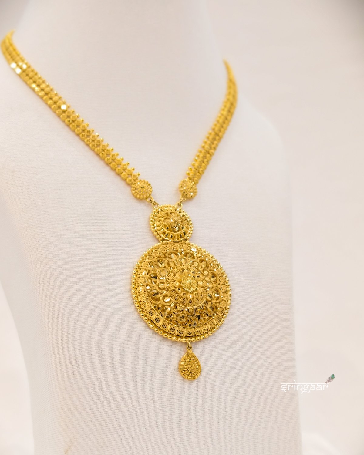 Traditional Circular Filigree Medallion Gold-Look Long Necklace