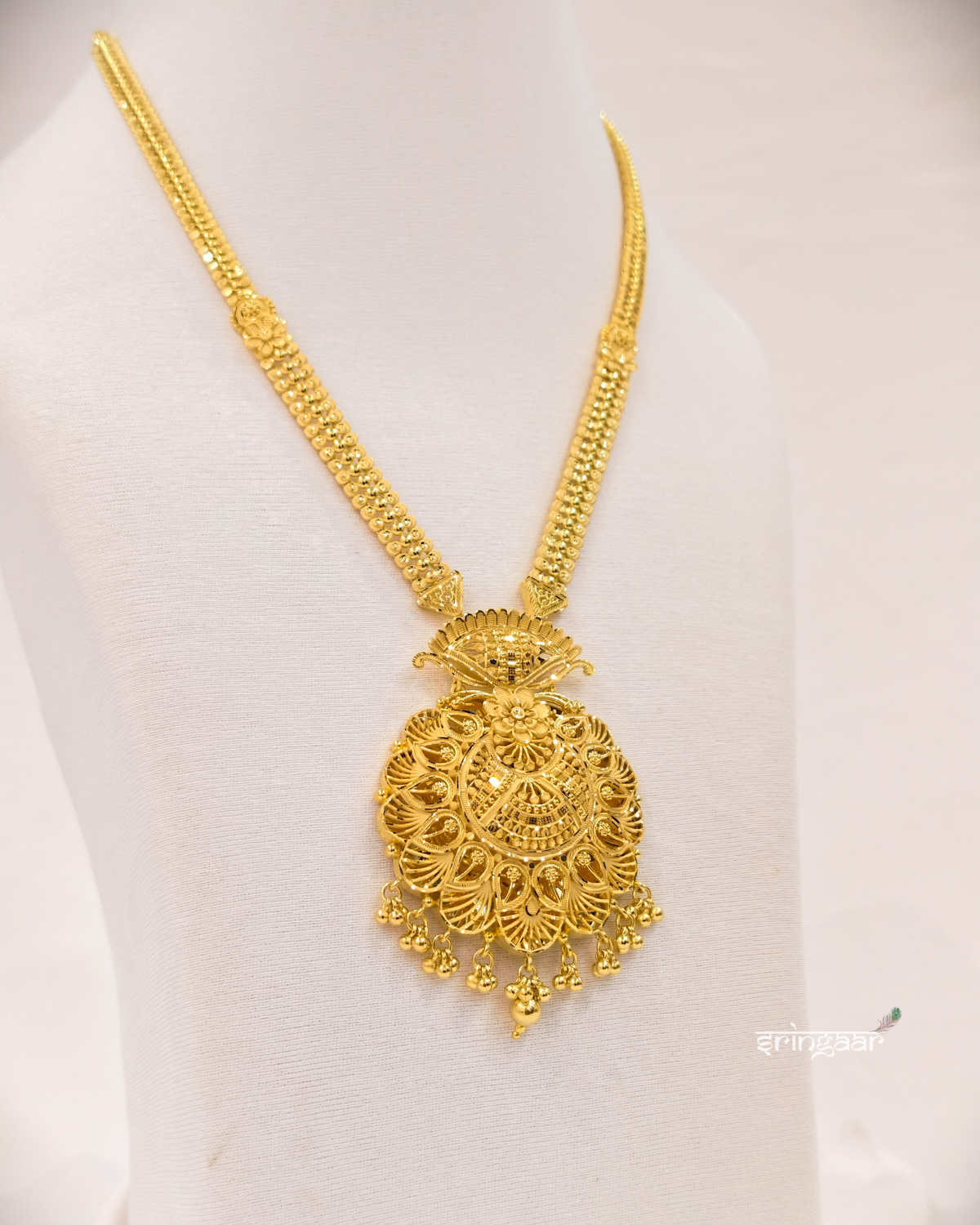 Traditional Peacock Filigree Gold-Look Long Necklace