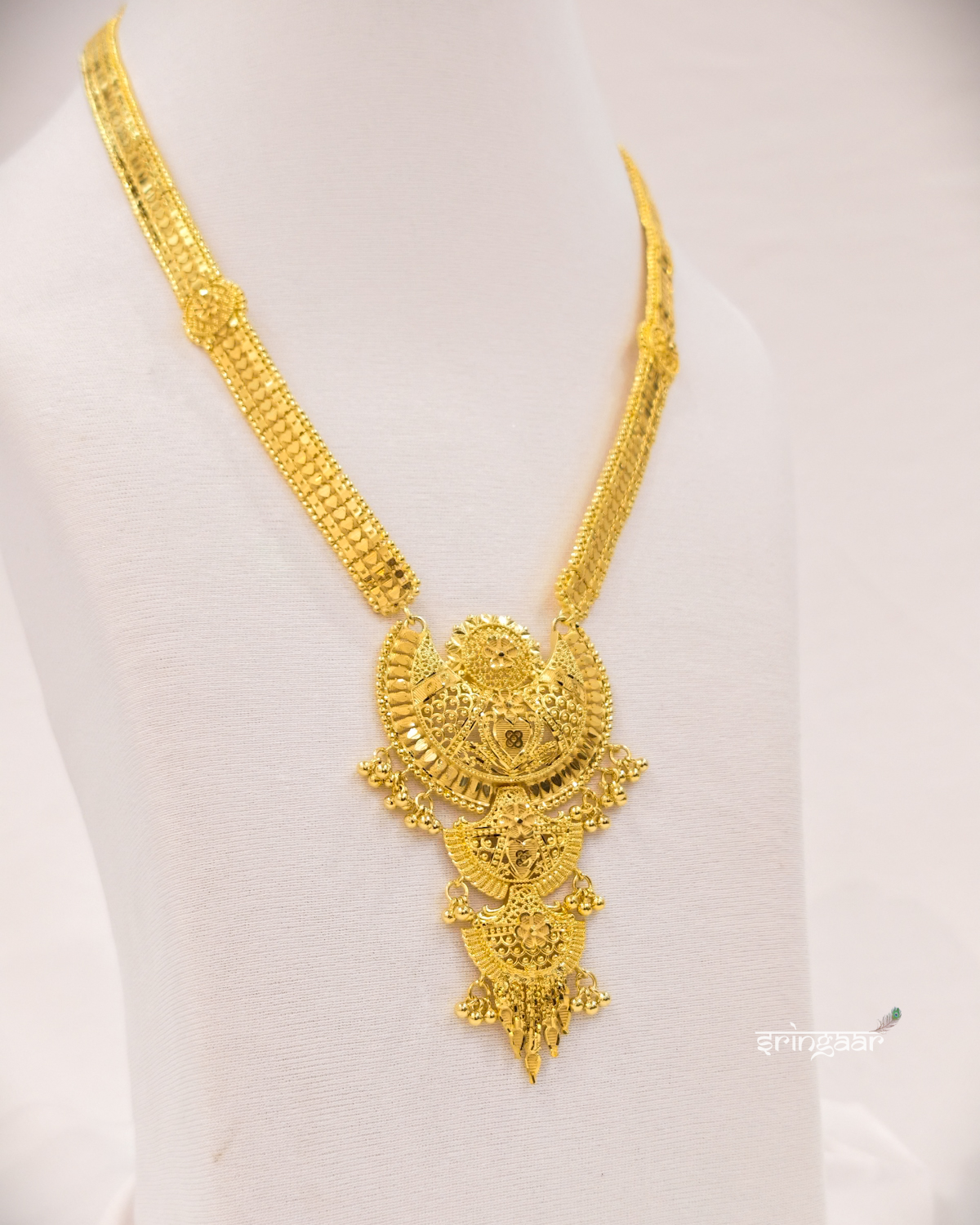 Traditional Layered Temple Motif Gold-Look Long Necklace