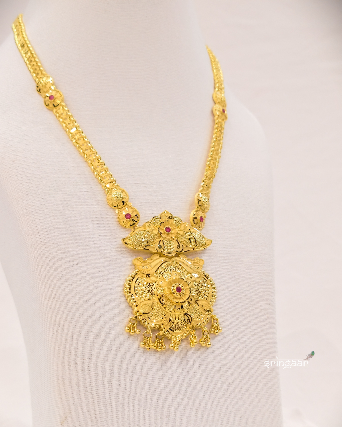 Traditional Floral Medallion Gold-Look Long Necklace