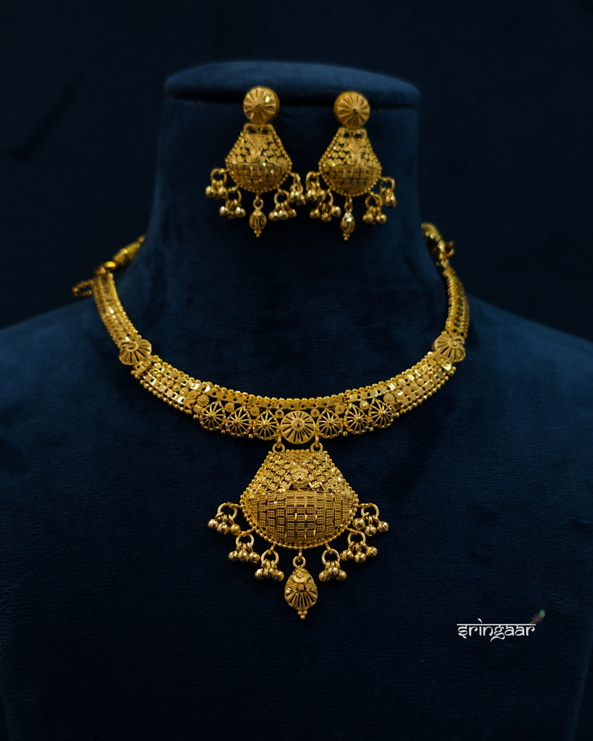 Traditional Jhumki Pendant Gold-Look Necklace Set with Matching Earrings