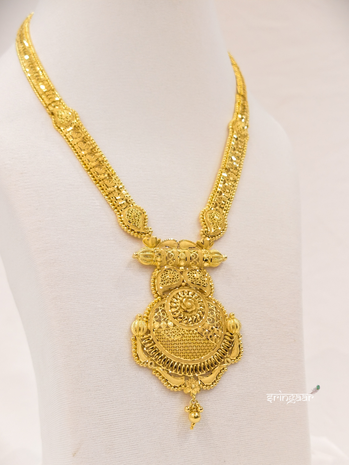 Traditional Ornate Medallion Gold-Look Long Necklace