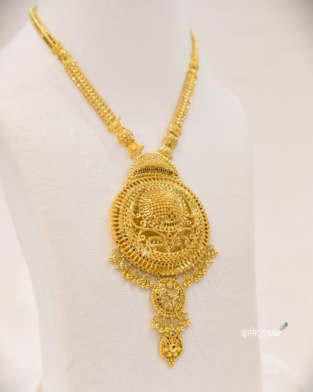 Traditional Grand Medallion Gold-Look Long Necklace
